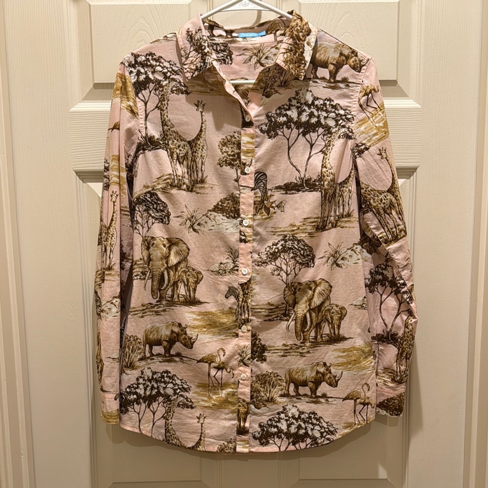 J. McLaughlin Pink and Brown Animal Print Shirt